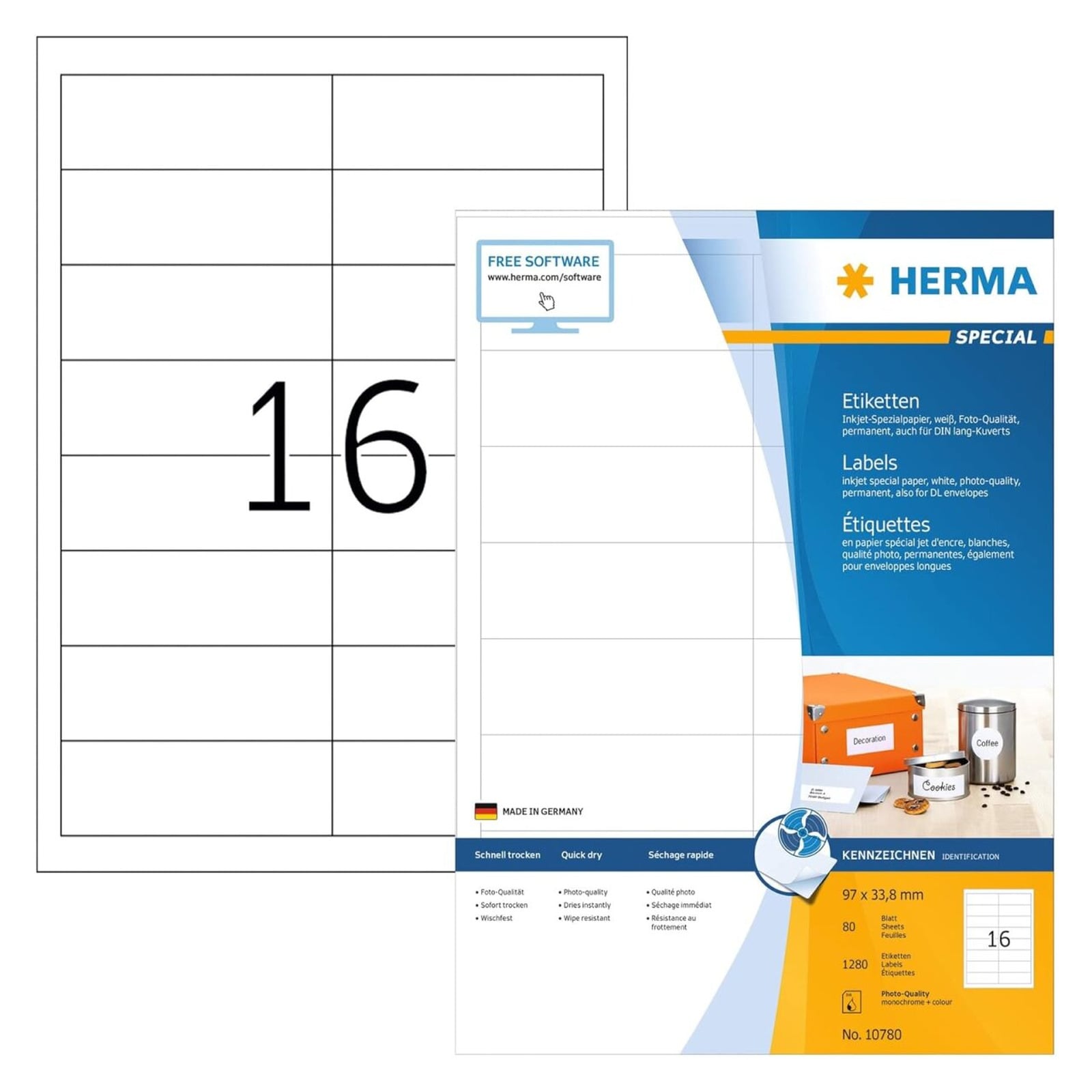 HERMA Étiquette pour jet d'encre, 97 x 33,8 mm, blanc - OEM 10780